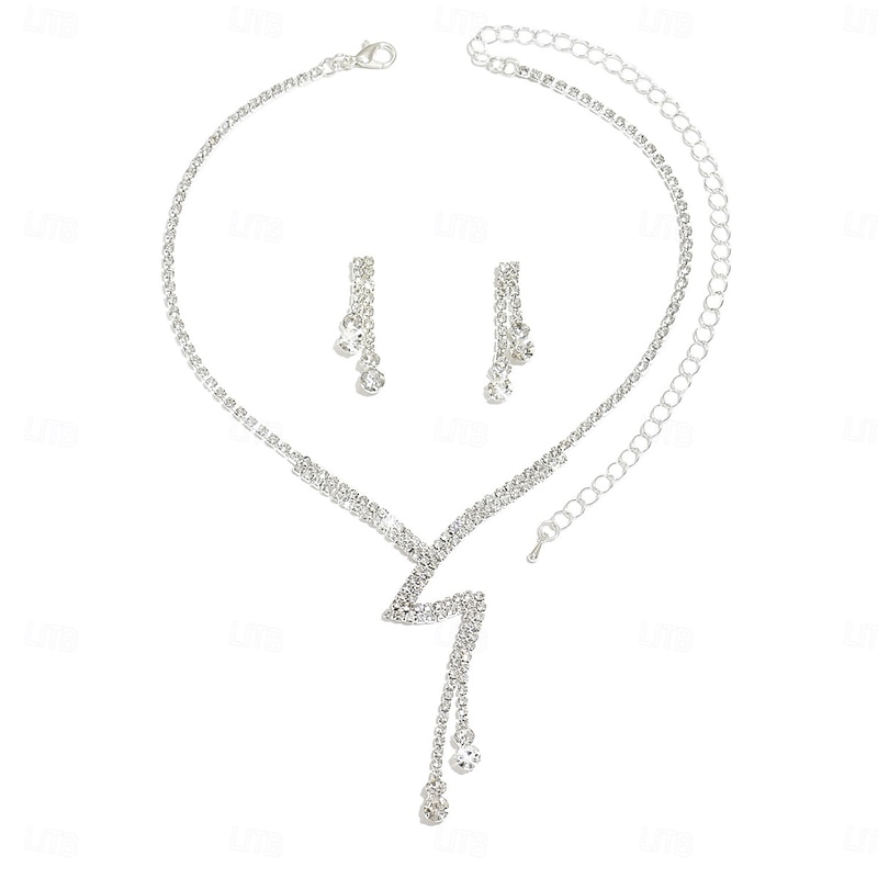 Bridal Jewelry Sets Two-piece Suit Zircon 1 Necklace Earrings Women's Elegant Classic Sweet Lovely Long Love Precious Jewelry Set For Wedding Gift Daily3