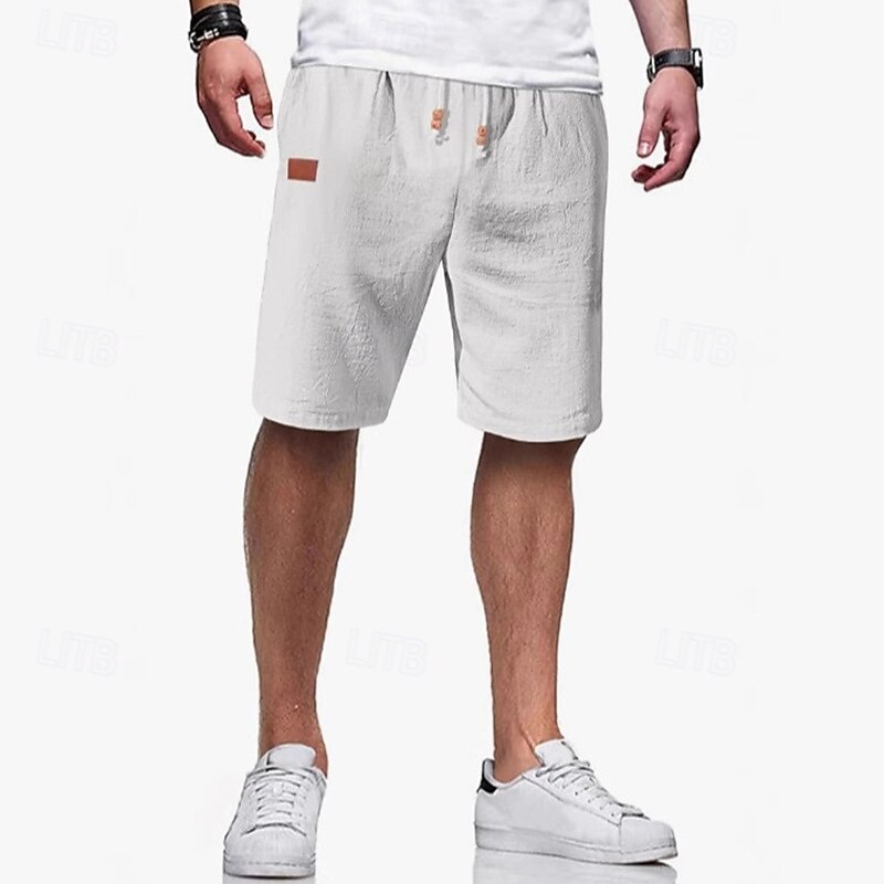 Men's Shorts Linen Shorts Summer Shorts Beach Shorts Drawstring Elastic Waist Plain Comfort Breathable Knee Length Outdoor Daily Beach Vacation Classic Style Black White2