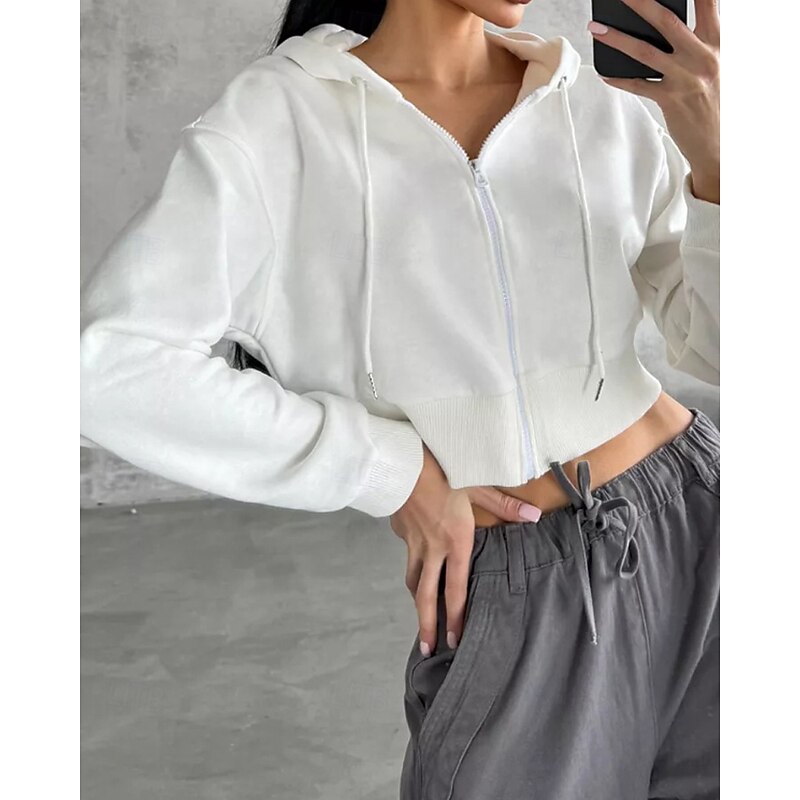 Women's Hoodie Track Top Drawstring Zipper Long Sleeve Jacket Athleisure Fall Solid Colored Thermal Warm Windproof Tennis Golf Running Sportswear Activewear Black White Army Green3