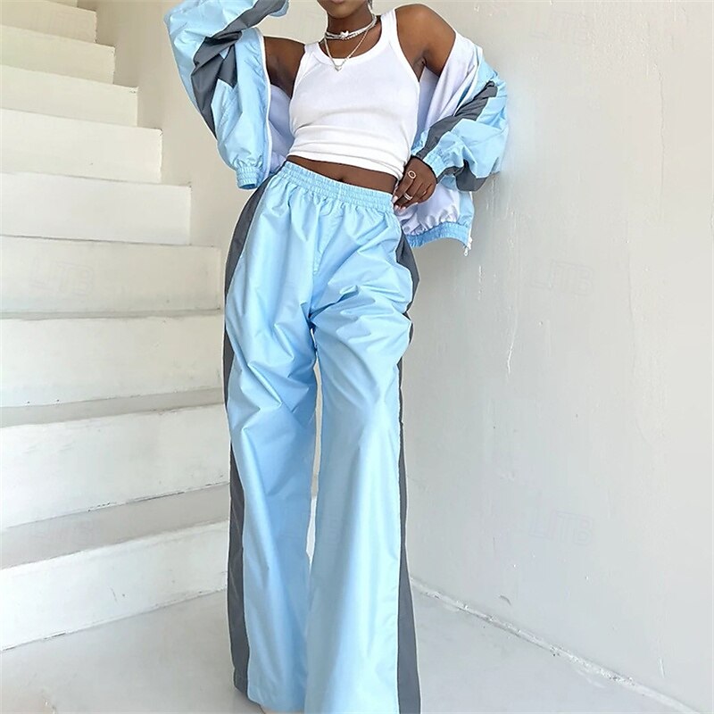 Women's Tracksuit Sweatsuit Activewear Set Pocket Color Block Clothing Suit Fall fluorescent yellow Sky Blue Gym Workout Sports Thermal Warm Windproof Soft Long Sleeve Sport Activewear Micro-elastic4