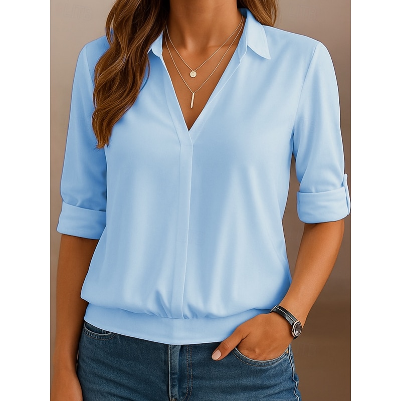 Women's Shirt Solid Color Casual Long Sleeve Shirt Collar Regular Tops Daily White Pink Blue Gray Summer Spring Fall2