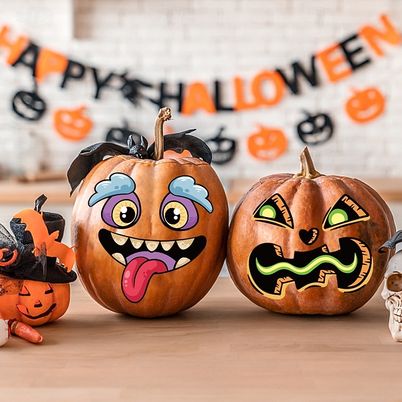 10pcs Halloween Pumpkin Decorating Stickers, Make Mini Pumpkin Face Stickers for Kids and Toddlers, Trick or Treat Party Favors and Halloween Gift Decorations