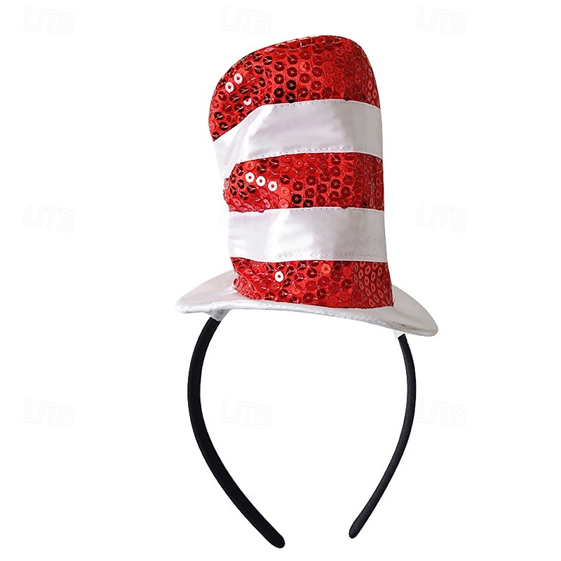 The Cat in the Hat Hat Headband Accessories Storybook Characters Movie Cosplay for Men's Women's Adults' Halloween Carnival World Book Day Performance Educational Dress Up2