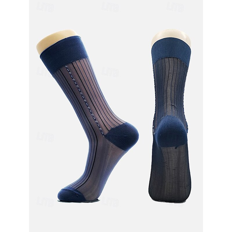 Men's transparent business dress socks, Retro vertical stripes, Breathable thin nylon mid-calf socks, Suitable for office professionals and formal occasions4