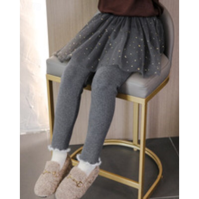 Kids Girls' Skirt Leggings Solid Color Daily Patchwork Outdoor Cotton 4-12 Years Fall Black Pink Gray