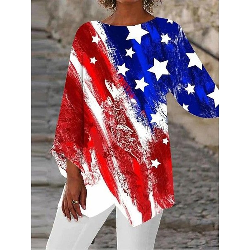Women's Blouse Graphic Flag Vintage Tropical Stylish 3/4 Length Sleeve Crew Neck Regular Tops Daily Print Red Summer Spring Fall