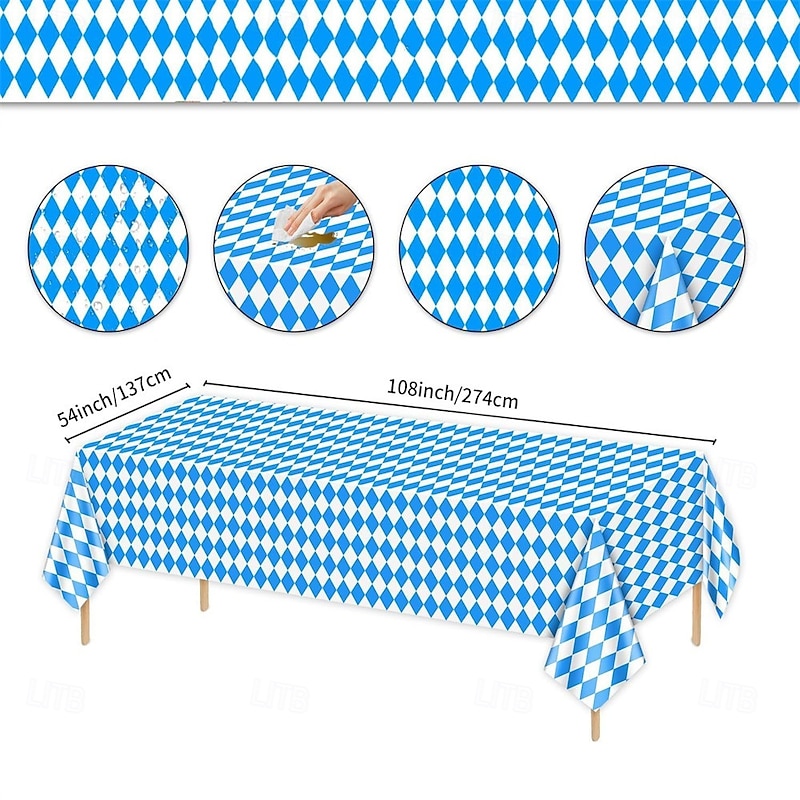 5 Pack Oktoberfest Table Cloths Blue & White Checkered Table Cloths for Oktoberfest Wonderland Tea Party Supplies, Rectangle Plastic Tablecover for Camping Picnic Wedding Birthday Party Oktoberfest Decorations2