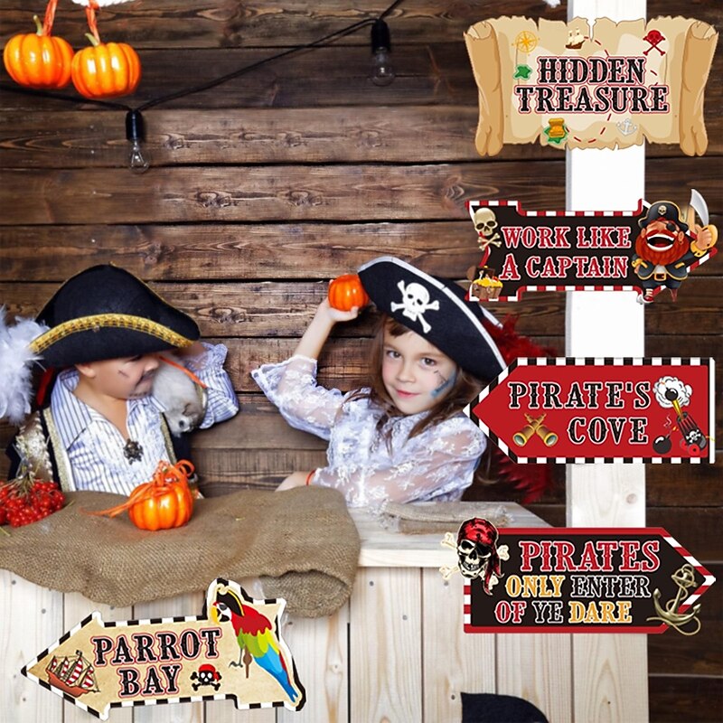 5 Pack Halloween Pirate Signs, Birthday Party Home and Garden Yard Decorations, Festive Halloween Stakes and Directional Signs