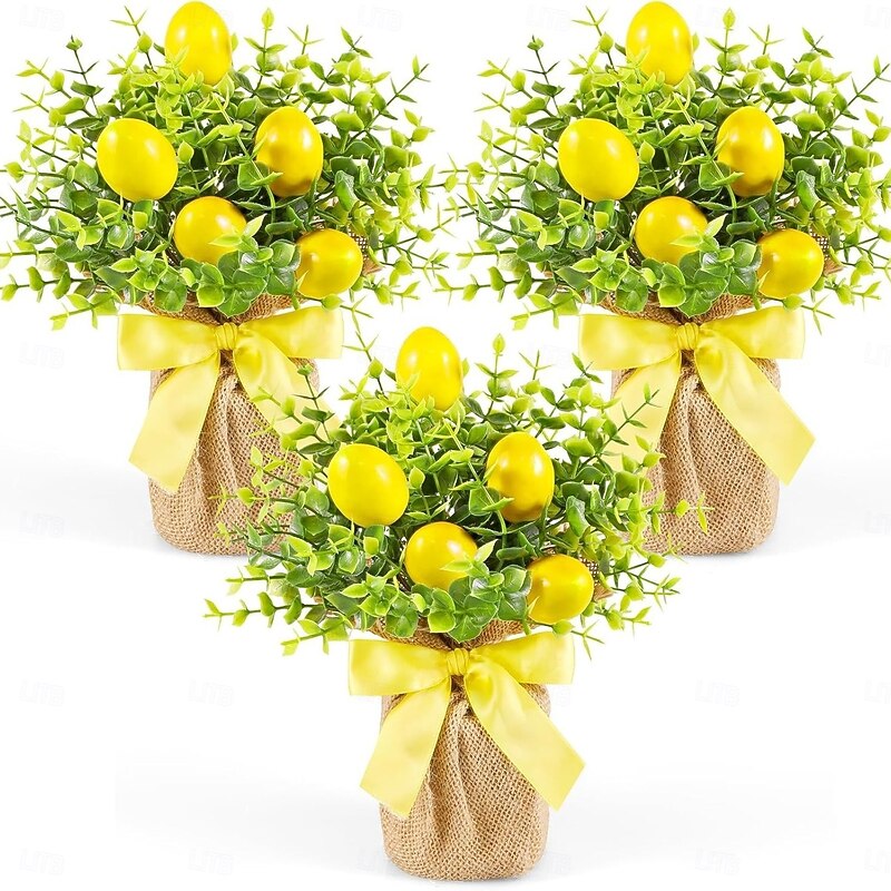 3 Pcs Artificial Lemon Flower Bouquet, Faux Greenery Plants for Table Centerpiece, Fake Yellow Fruit Floral Arrangements for Home Decor, Living Room or Dining Table Display