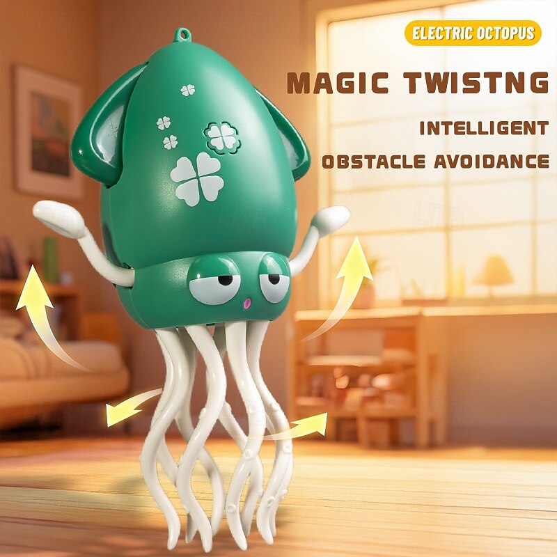 Electric Crawling Octopus, Crawling Octopus with LED Lights and Music, Interactive Sensor Toy with Obstacle Avoidance and 360 Spinning Action4