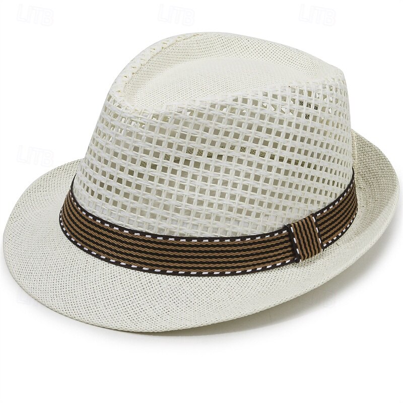 Breathable Sun Hat Men's Straw Hat With Mesh Stitching British Retro Jazz Hat Sun Hat3