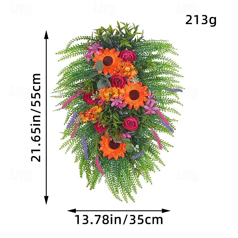 Fall Swag Wreath for Front Door Thanksgiving Autumn Harvest Indoor Outdoor Decoration, Rustic Sunflower Artificial Fall Season Grapevine Door Hanging3