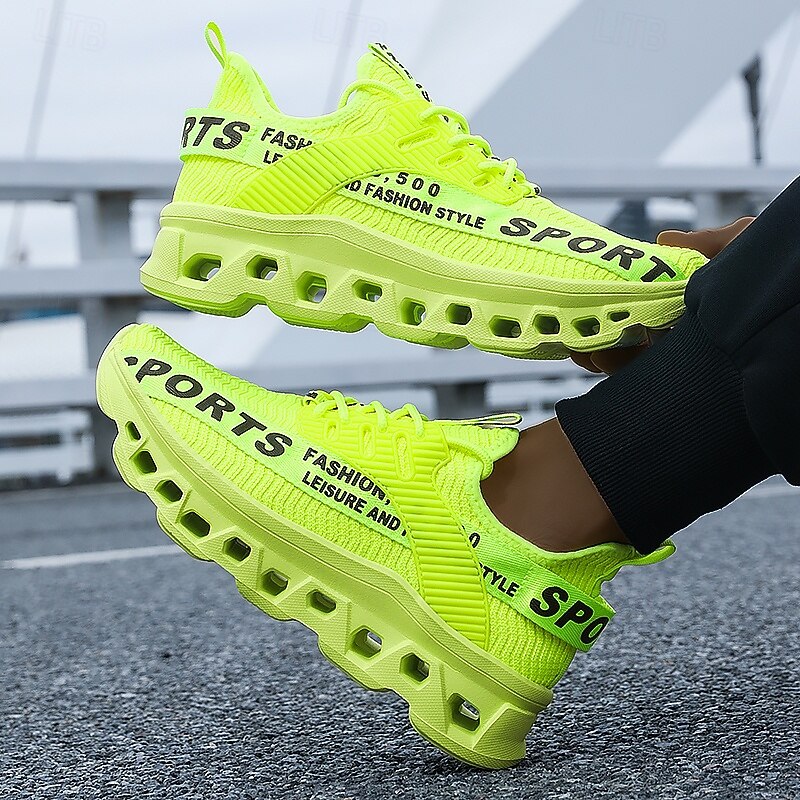 Men's Neon Green Hollow Sole Running Shoes – Stylish and Comfortable Sports Sneakers for High-Performance Workouts, Outdoor Adventures, Street Style and Gym Training4