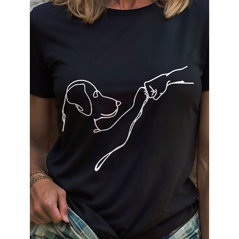 Women's T Shirt Graphic Animal Dog Vintage Stylish Classic Short Sleeve Crew Neck Round Neck Regular Tops Daily Weekend Print Black and White White / Black White Pink Red Summer Spring3