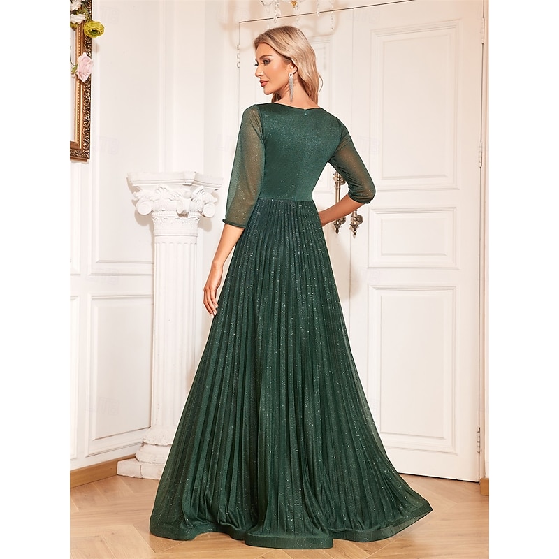 A-Line Quinceanera Dresses Elegant Dress Formal Wedding Floor Length Long Sleeve V Neck Chiffon with Pleats3