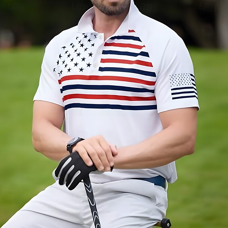 Independence Day Men's American US Flag Polo Short Sleeve Polo Shirts Polo Collar Sporty Casual Daily Casual Festival Buttons 3D Print Raglan Sleeves Summer White Navy Blue Military Green2