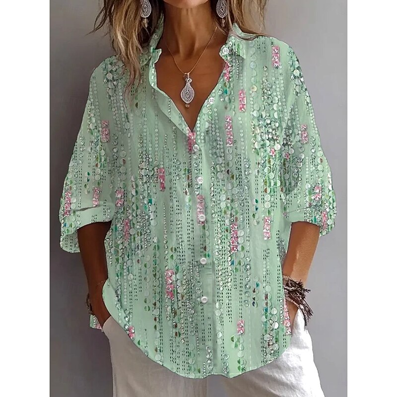 Women's Shirt Button Down Tunic Shirt Collar Long Sleeve Graphic Abstract Bohemia Daily Stylish Regular Tops Daily Holiday Going out s Light Green Pink Light Purple Light Blue2