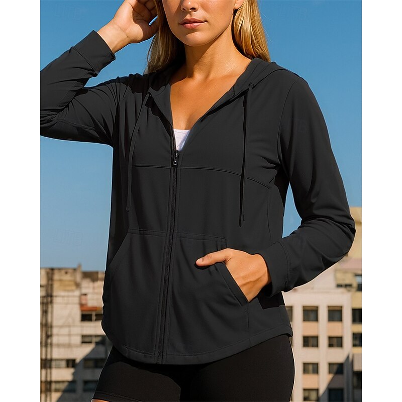 Women's Running Jacket Outdoor Jacket Full Zip Long Sleeve Outerwear Athletic Solid Colored Sun Protection Lightweight Breathable Tennis Golf Running Sportswear Activewear Black Blue Purple4