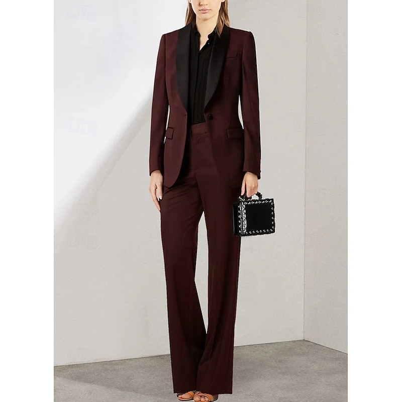 Women's 2 Pieces Suits Formal Wedding Guest Stretch Crepe Elegant Long Sleeve Floor Length Shawl Lapel Single Breasted3