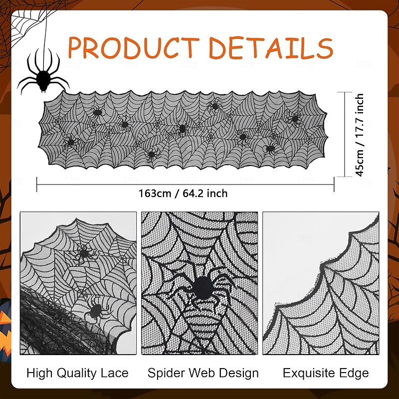 1 Piece Of Halloween Polyester Tablecloth Table Runner - Quirky Spider Web Lace Design For Gothic Decoration At Holiday Gatherings, Dark Napkins To Change The Atmosphere Of Your Room Fall Autumn,Chris3