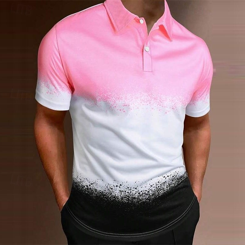 Men's Graphic Hawaiian Polo Shirts Golf Shirt Short Sleeve Polo Shirts Collared Shirts Casual Beach Wear Vacation Wear Tropical Wear Party Outfits Buttons 3D Print Yellow Pink Red2
