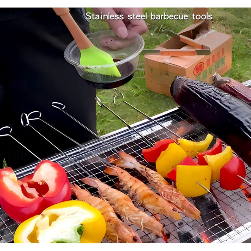 Camping BBQ Tools Set with Wood Handle Fork, Spatula, Tongs Stainless Steel Grill Accessories, Portable Carry Bag for Outdoor Camping, Picnic, Tailgate2