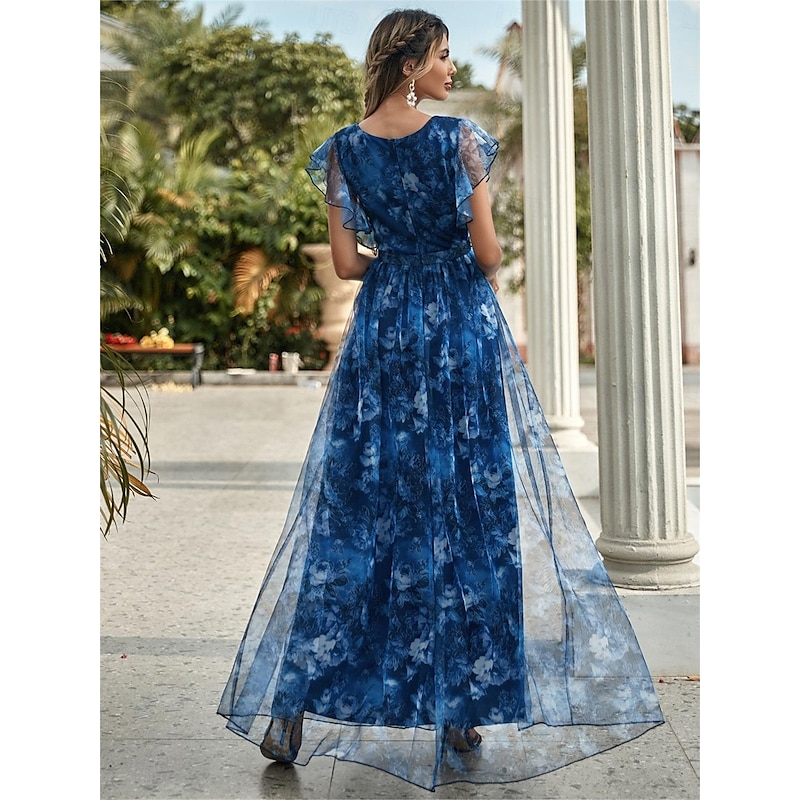 A-Line Quinceanera Dresses Elegant Dress Formal Wedding Floor Length Sleeveless V Neck Chiffon with Floral Print2