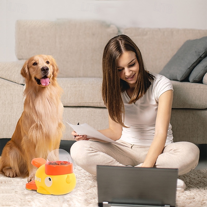 Interactive Duck-Themed Slow Feeder Toy for Pets, Yellow Duck Shaped Pet Feeder, Manual Press Rotating Food Puzzle, No Power Needed, Boredom Relief Chew Toy for Dogs4