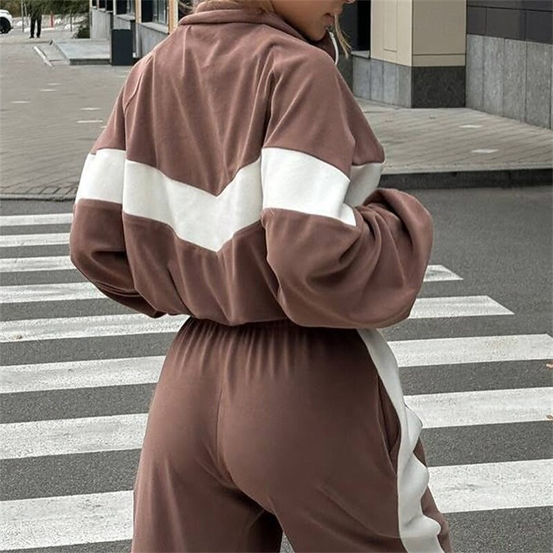 Women's Tracksuit Sweatsuit Activewear Set Pocket Color Block Clothing Suit Fall White Burgundy Gym Workout Sports Thermal Warm Windproof Soft Long Sleeve Sport Activewear Micro-elastic Regular Fit3