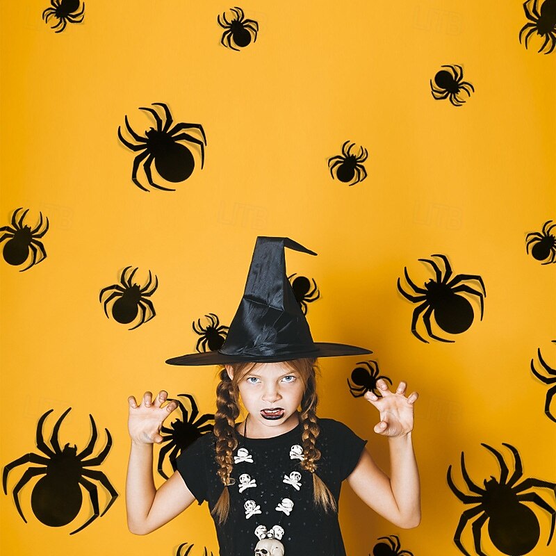 12pcs 3D Halloween Spider Stickers, Black Spider Wall Decals for Spooky Party Decorations, Kids Bedroom Decor, Trick or Treat Haunted House Atmosphere3