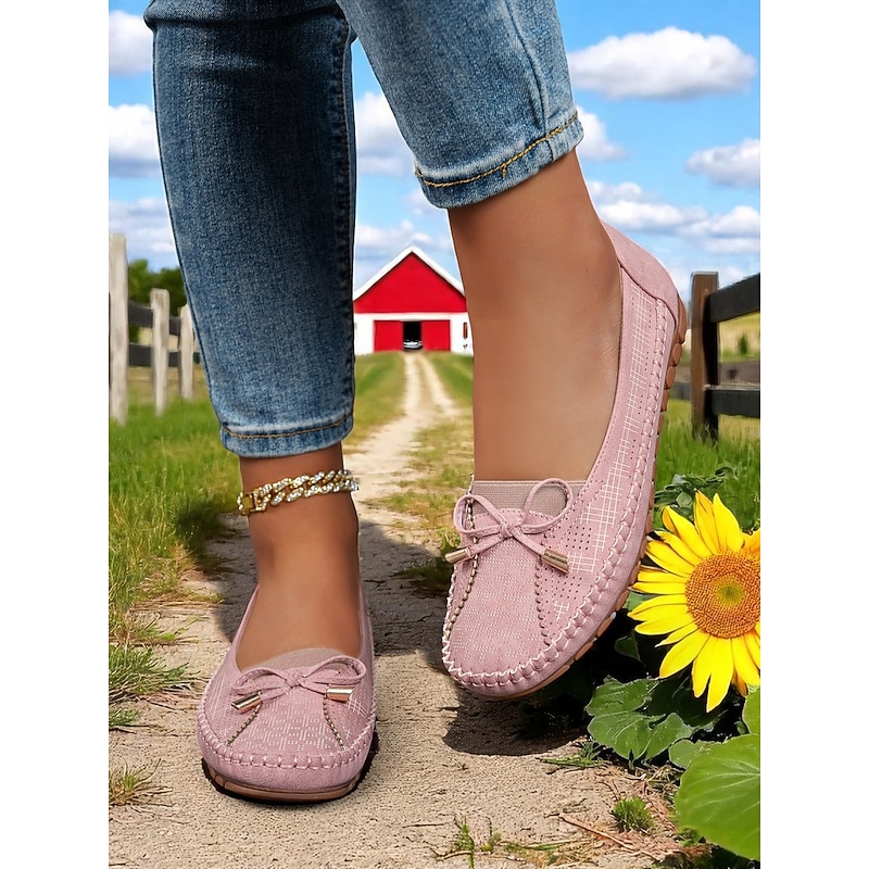 Women's Pink Bow Moccasin Flats – Lightweight Casual Driving Loafers for Daily Errands, Garden Walks and Cottagecore Outfits4