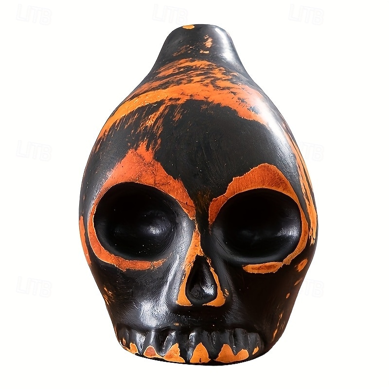 Handmade Aztec Death Whistle - Ceramic Skull-Shaped Wind Instrument Replica, Antique Yellow with Black & Orange Accents - Battery-Free Home Defense & Wild Beast Deterrent, Unique Gift for History Buff3