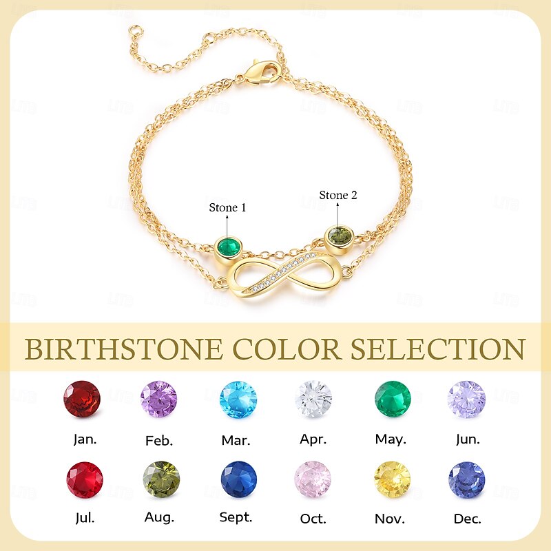 Personalized Birthstone Bracelet Custom Two Birthstones Double Luck Wrist Jewelry, Perfect Gift for Wife or Mom, Soulmate Gift for Valentine's Day and Anniversary