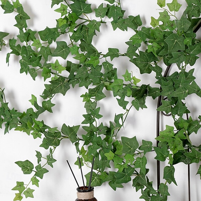 Artificial Ivy Garland Fake Vine Leaves, 2m 78.7" Plastic Greenery Hanging Plant for Restaurant Wall Decor, Faux Leaf Vine for Pipe and Air Conditioner Cover Decoration3