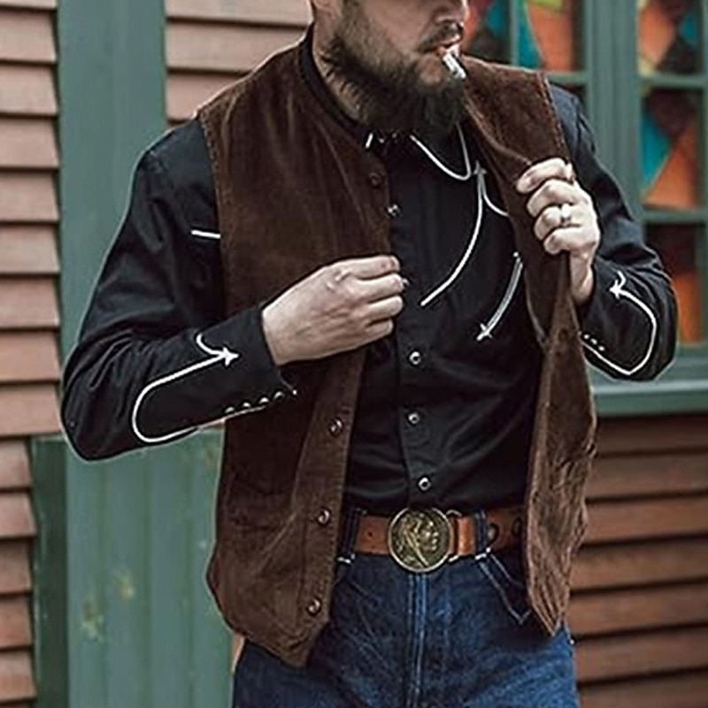 Men's Corduroy Vest Vest Gilet Outdoor Daily Vintage Spring Fall Pocket Buttons Nylon Comfortable Plain Single Breasted One-button V Neck Regular Fit Black Navy Blue Brown Green Vest3