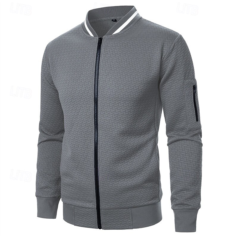 Men's Lightweight Jacket Casual Jacket Vacation Daily Pocket Jacquard Summer Fall Plain Fashion Classic Stand Collar Regular Black Wine Navy Blue Khaki Dark Gray Jacket2