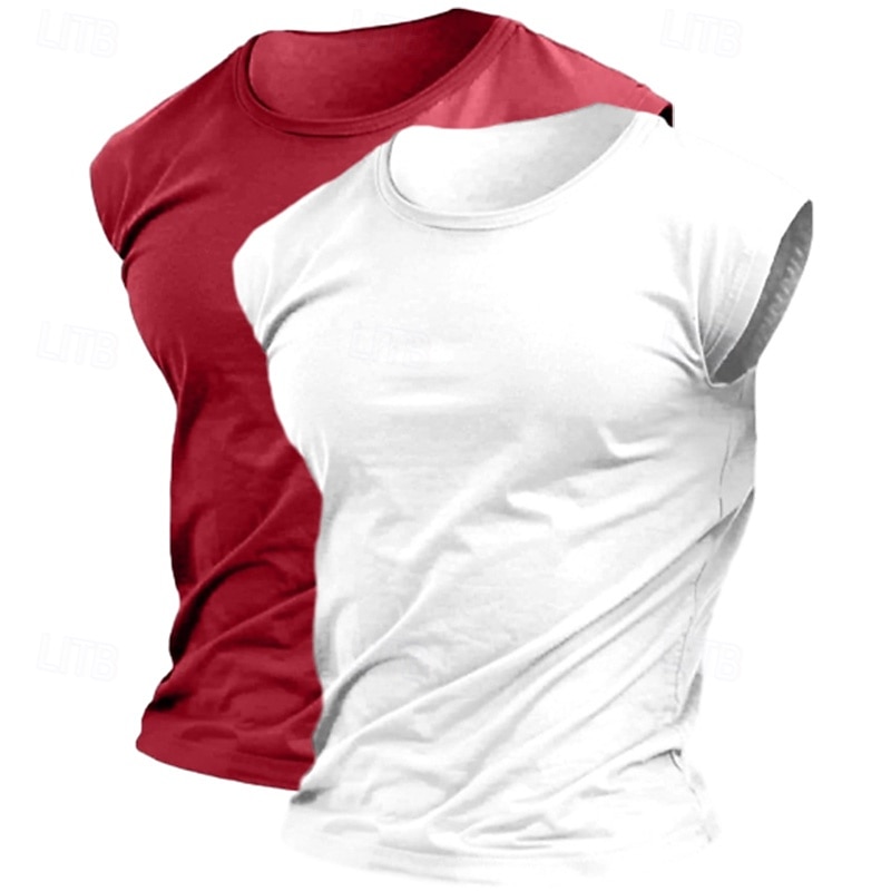 Men's T Shirt Moisture Wicking Shirts Sleeveless Short Sleeve Crew Neck Summer Plain Sports Fashion Lightweight 2 Piece Vacation Casual Holiday Blue+Light Blue Green & White White+Blue Top Tee for Men3