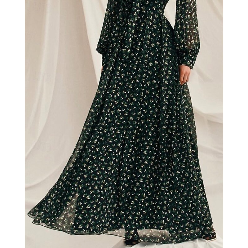 Black Floral Print A-Line Mother of the Bride Dress Elegant Simple Minimalist V Neck with Scarf Floor Length Chiffon Long Sleeve with Pleats3