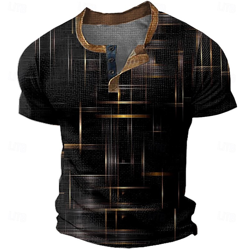 Men's Graphic Geometric Henley Shirt Waffle T Shirt Short Sleeve Daily Retro Vintage Classic Sports Outdoor Casual Holiday Spring & Summer All Seasons Blue Yellow Pink Green Grey Henley Henley T-Shirt