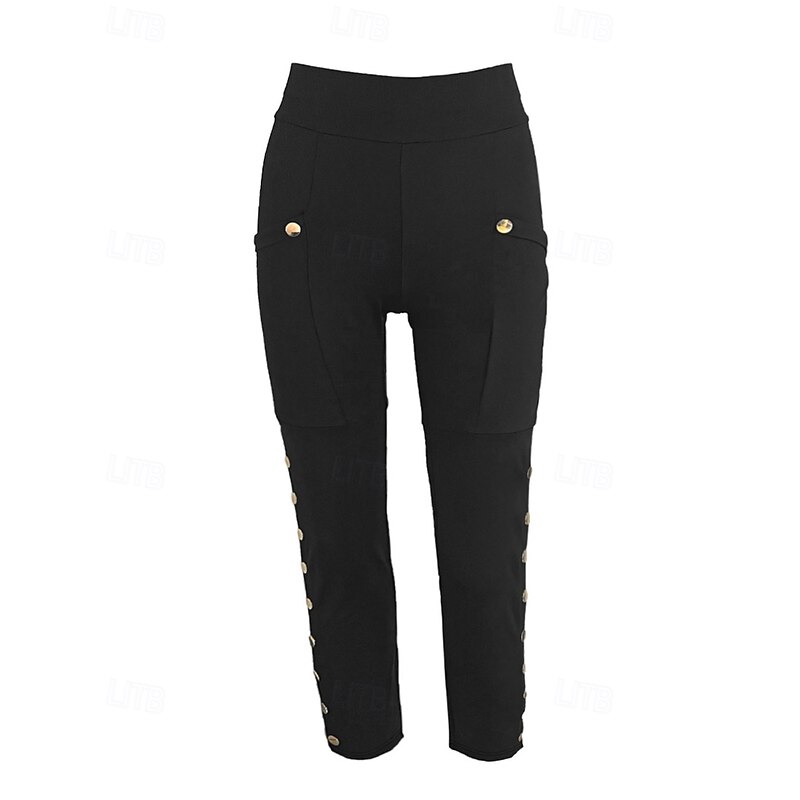 Women's Slacks Anti Chafing Shorts Cozy Leggings Streetwear Casual Full Length Natural Plain Pocket Elastic Waist Comfy Comfortable Outdoor Daily Wear Black Fall Regular Fit3