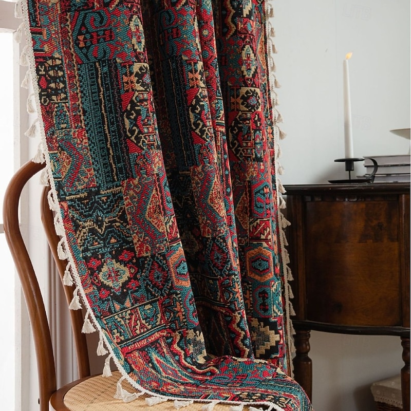 Jacquard Curtains 1 Panel with Tassels for Bedroom Living Room Windows Thermal Insulated Room Darkening Rod Pocket Curtains4