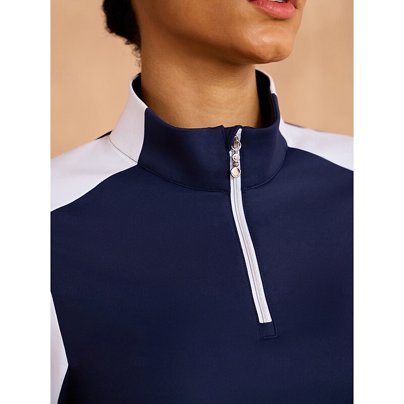 Women's Golf Polo Shirt Blue and White Long Sleeve Top Ladies Golf Attire Clothes Outfits Wear Apparel3