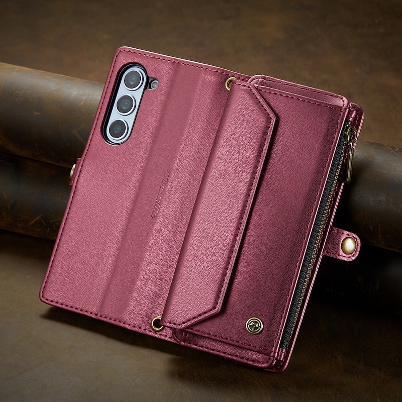 Phone Case For Samsung Galaxy Z Fold 7 Z Fold 6 Z Fold 5 Z Fold 4 Z Fold 3 Wallet Case with Lanyard with Wrist Strap Kickstand TPU PU Leather3