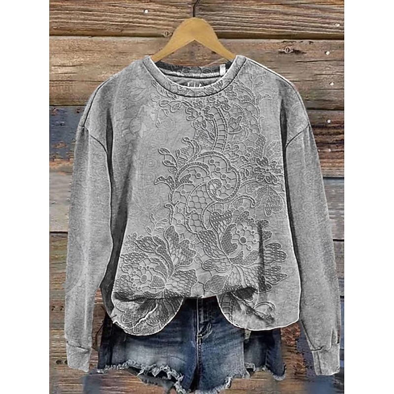 Women's Pullover Sweatshirt Floral Warm Vintage Western Long Sleeve Crew Neck Regular Tops Home Street Dailywear Print White Dark Pink Blue Green Gray Summer Spring Fall Winter4