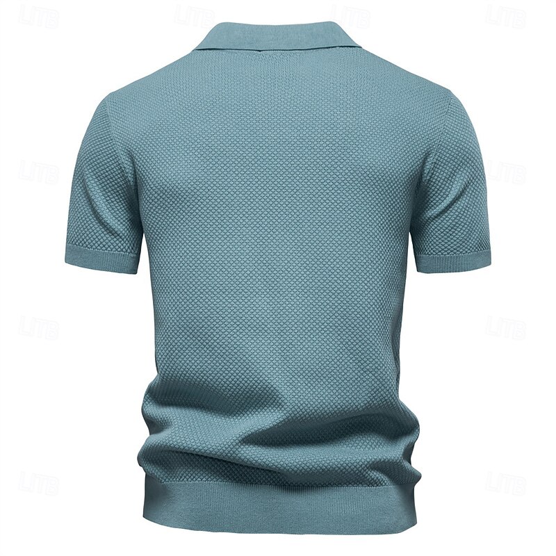 Men's Waffle Polo Shirts Polo Shirts Vacation Casual V Neck Ribbed Polo Collar Short Sleeve Fashion Basic Plain Textured Buttons Soft Summer Spring Regular Fit Camel Black White Blue Green Grey2