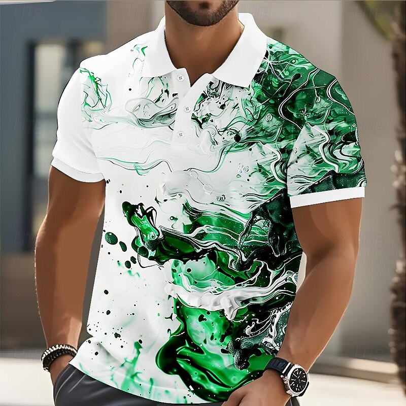 Men's Marble Polo Short Sleeve Polo Shirts Collared Shirts Casual Athleisure Buttons Summer Blue Purple Green