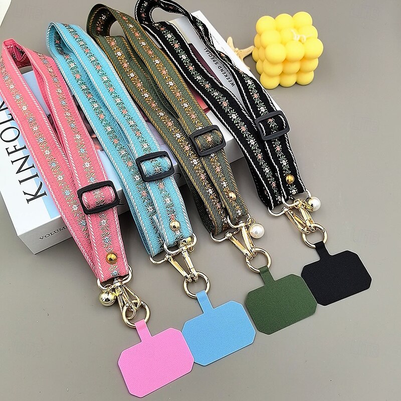 Vintage printed style jacquard embroidery mobile phone lanyard crossbody long style outdoor travel shopping neck hanging sturdy and durable trendy2