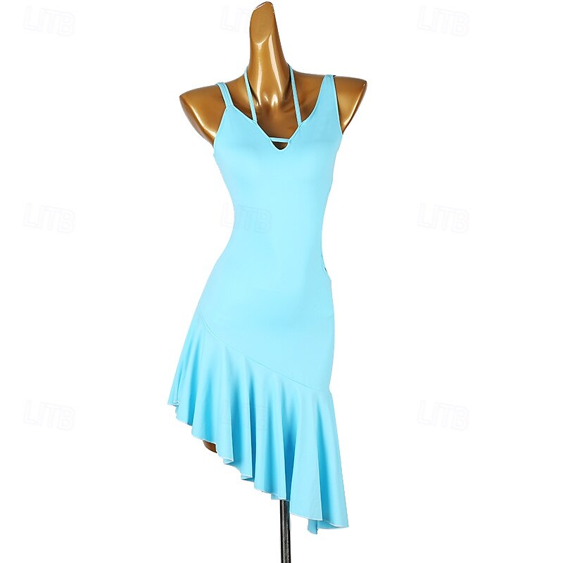 Latin Dance Dress Ruffles Pure Color Women's Performance Training Sleeveless Salsa Dancewear Rumba Chacha Clothes
