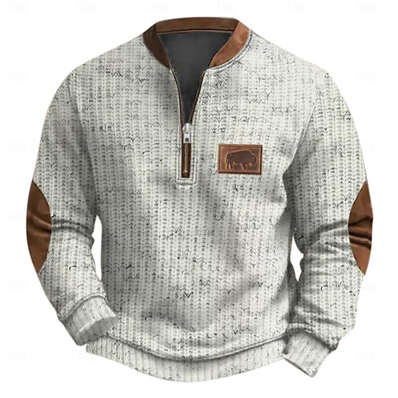 Men's Sweatshirt Quarter Zip Sweatshirt Black White Gray Light Blue Half Zip Color Block Cow Sports & Outdoor Daily Holiday Polyester Streetwear Casual Spring &  Fall Clothing Apparel Hoodies3