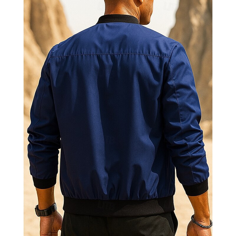 Men's Running Jacket Outdoor Jacket Pocket Hooded Long Sleeve Top Athleisure Fall Solid Colored Windproof Hiking Running Sportswear Activewear Black Dark Blue Gray2